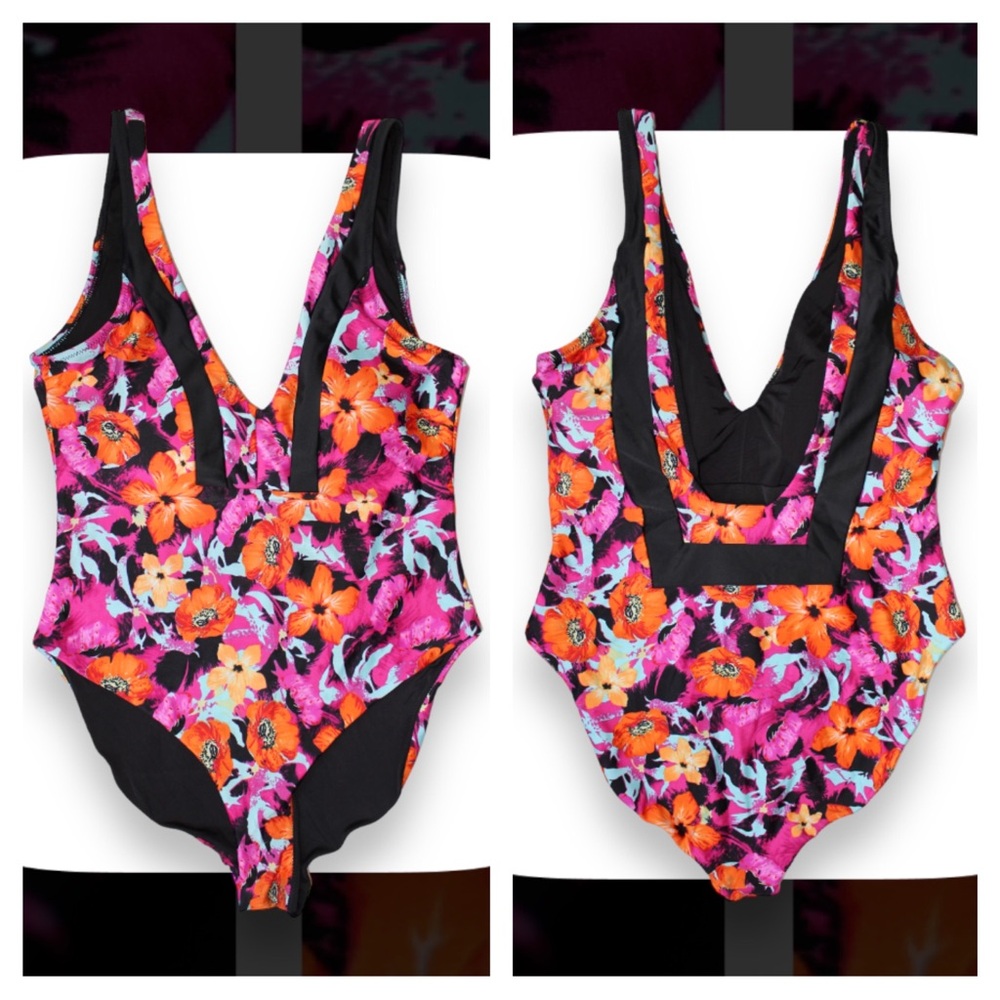 Vacation Resort Colorful Dark Floral Vibrant SUNPROOF One-Piece Swimsuit